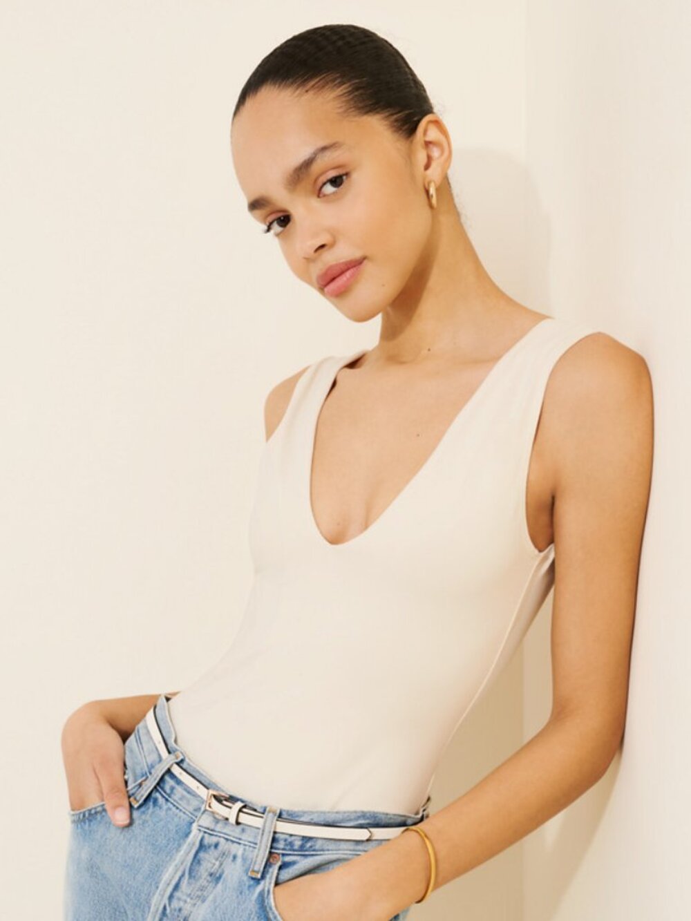 Intimately by Free People Keep It Sleek Duo Bodysuit, M, Cream